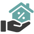 Hand holding a house icon with a percentage symbol, representing mortgage rates or home financing options.