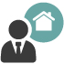 a silhouette of a businessman in a suit with a house icon, representing real estate consultation