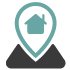 A stylized location pin with a house icon, representing home or property location. Ideal for real estate and property search.