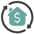 A graphic depicting a house symbol with a dollar sign inside, surrounded by a circular arrow, representing financial concepts such as home investment or real estate value.