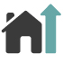 Icon depicting a house with an upward arrow, symbolizing home improvement or growth in property value.