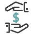 Two hands exchanging a dollar symbol, representing financial transactions or money transfer.
