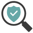 magnifying glass over a shield with a check mark inside, symbolizing security and verification