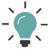 A simple graphic of a light bulb with rays emanating from it, symbolizing ideas and inspiration.