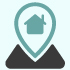 Location pin icon with a house symbol, representing real estate or property location.