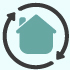 A green house icon with a circular arrow around it, symbolizing home renovation and sustainability.