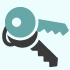Two keys on a keyring with a teal background, representing security and access.