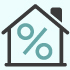 Icon of a house with a percentage symbol, representing mortgage rates or home financing.